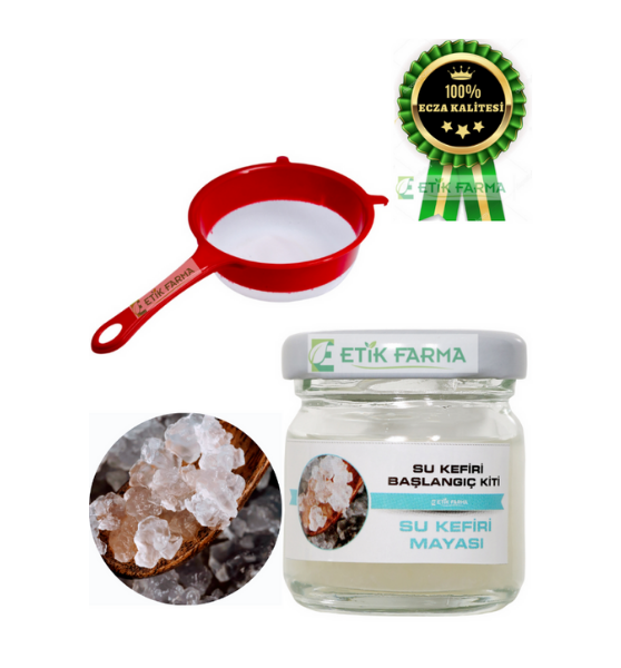 ETİK-FARMA Özel Üretim Organik Su Kefir Mayası + Süzgeç [ Canlı Kefir Taneleri ]